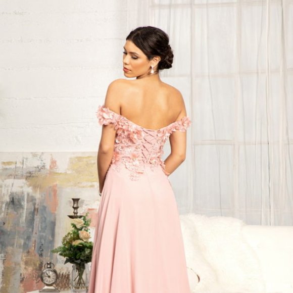 NEW CHIFFON OFF SHOULDER SLEEVELESS LONG A-LINE DRESS WITH ZIPPER BACK GL3018 - Picture 9 of 13